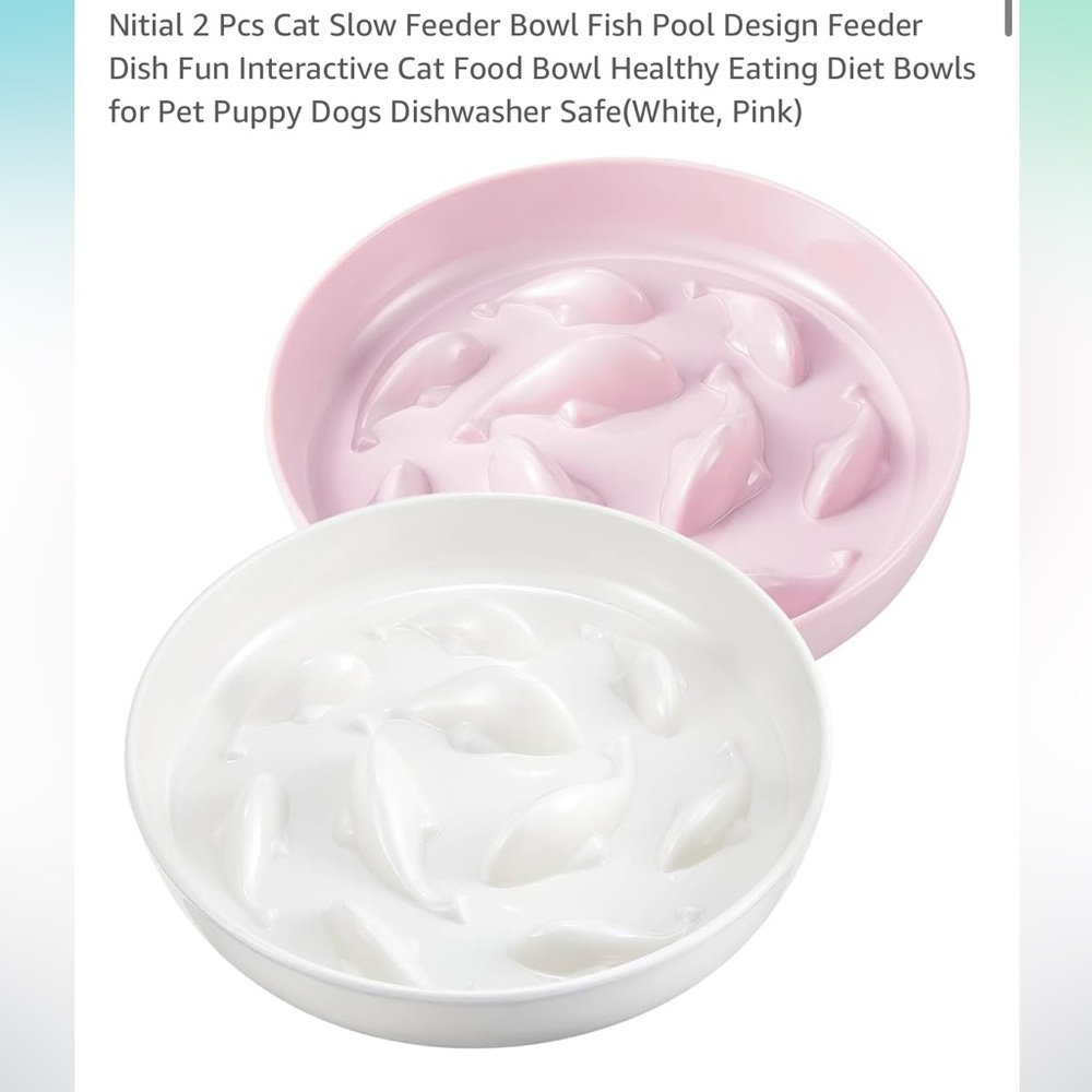 Pink and White Cat or Dog Slow Feeder Bowls